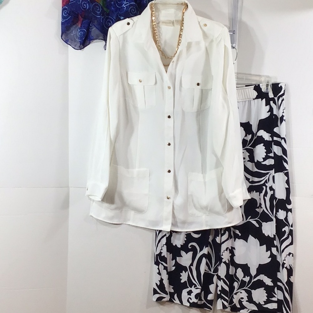 Chico’s white button front shirt jacket
